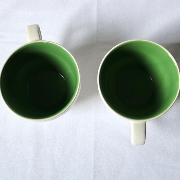 Set of 2 Starbucks White & Green Coffee Tea Mugs Cups Embossed Flower 2008 - Picture 5 of 6